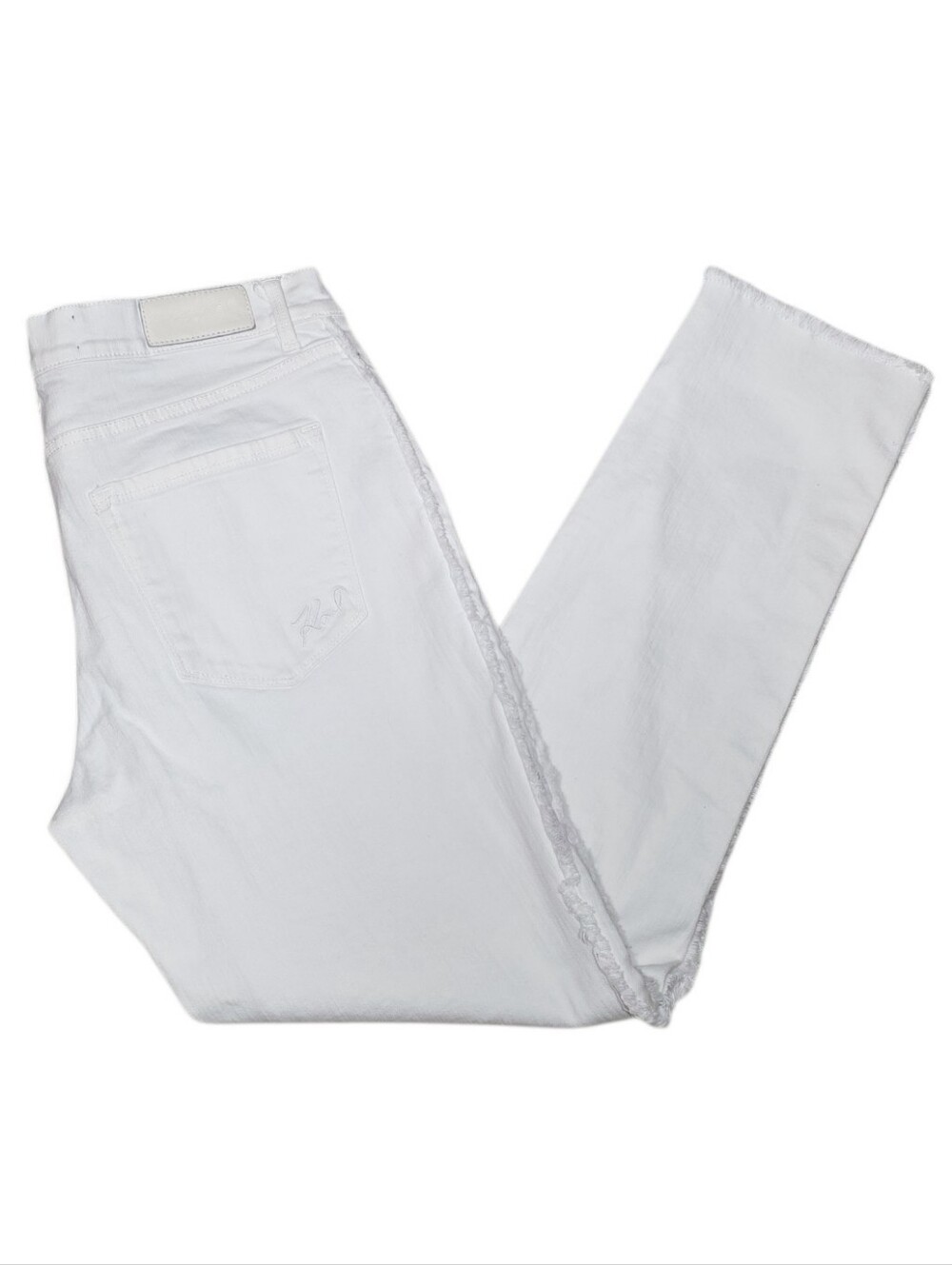 Karl Lagerfeld White Straight Leg Jean w/ Ruffle Stripe